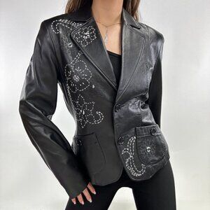 Rare 90s style floral embroidered leather jacket blazer